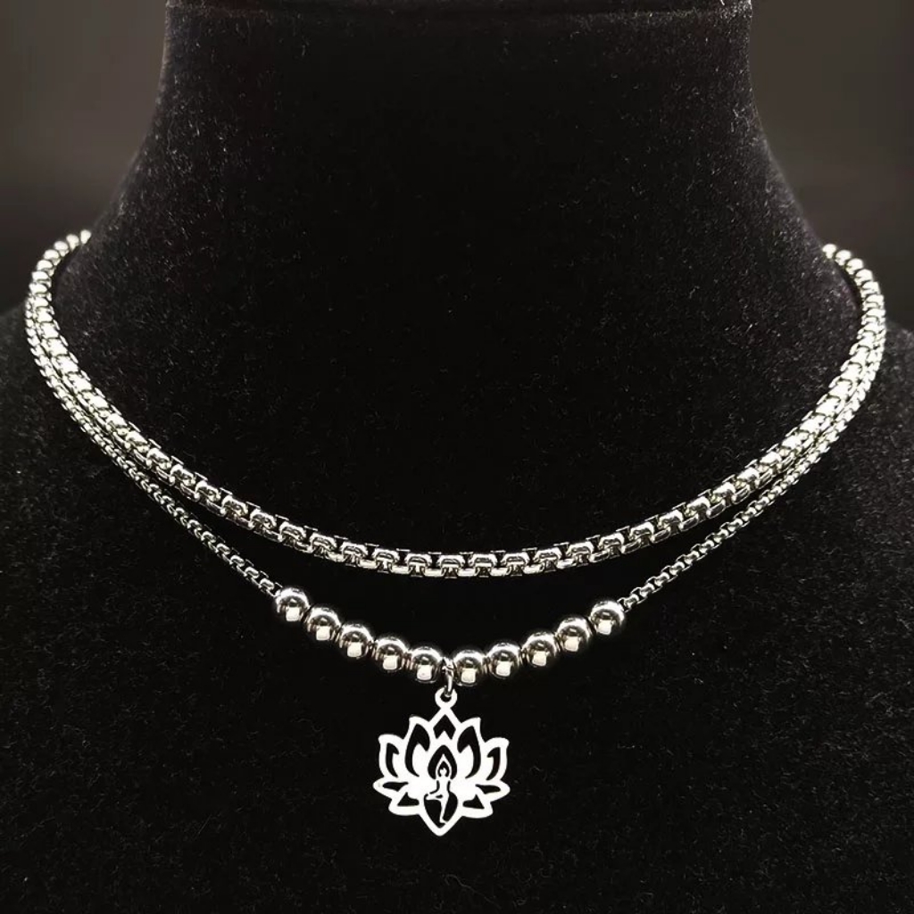 Yoga Lotus Flower Double Layer Collar Necklace 25$